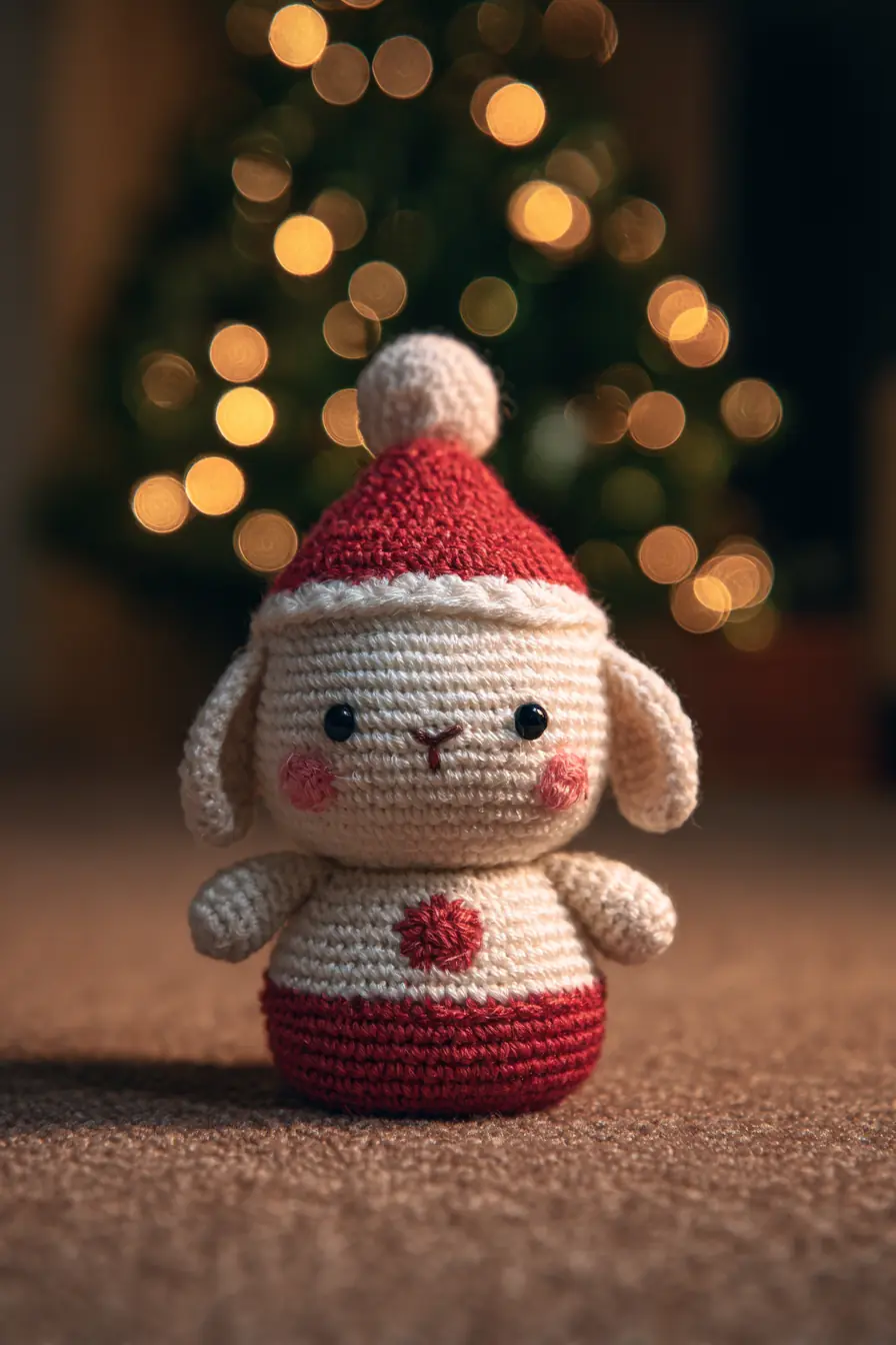 Cute Holiday Bunny Amigurumi - Crochet Toy with Pom-Pom Hat