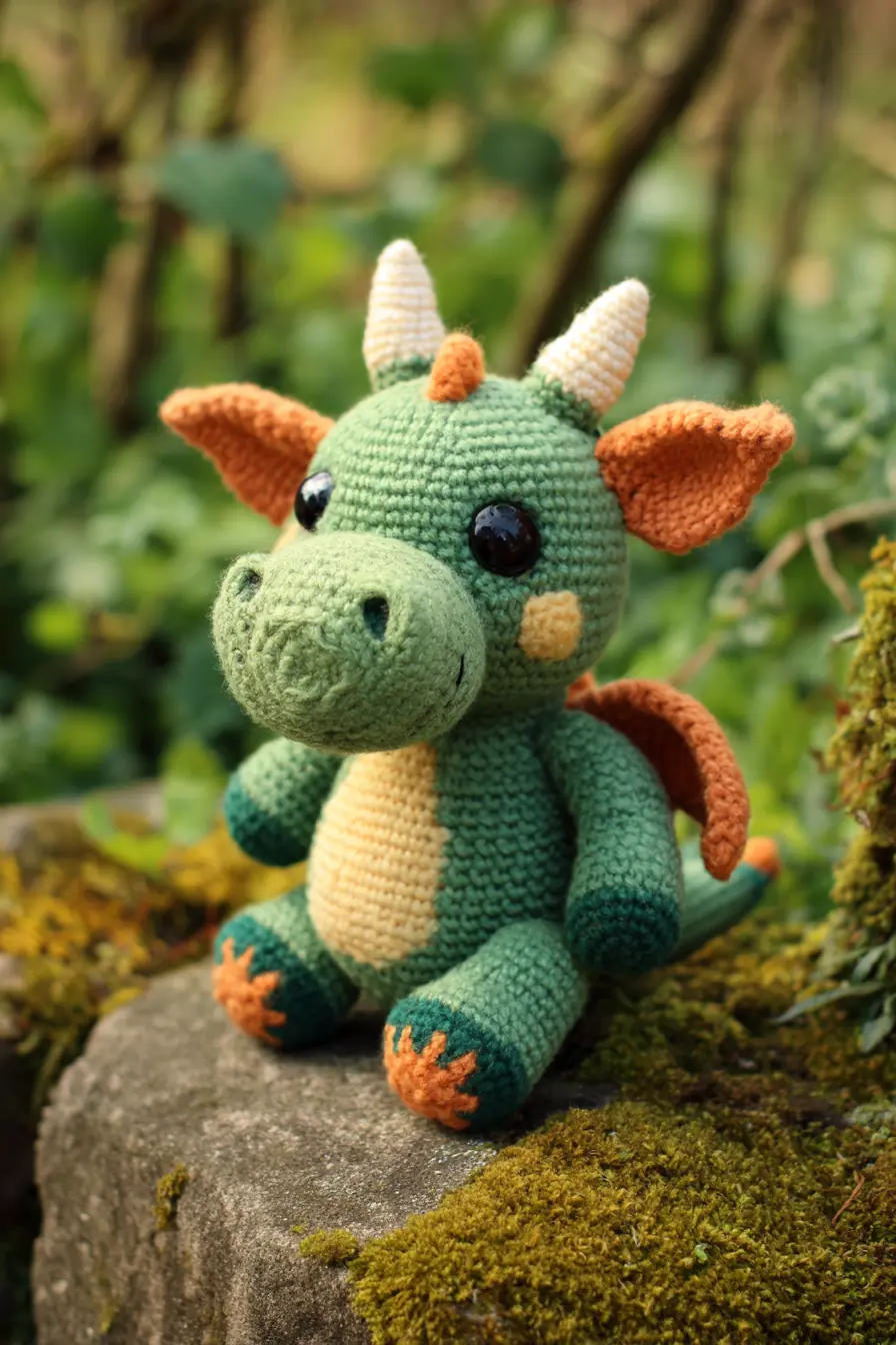 Cute Green Amigurumi Dragon — Crochet Pattern, Materials & Size (8 Seated)