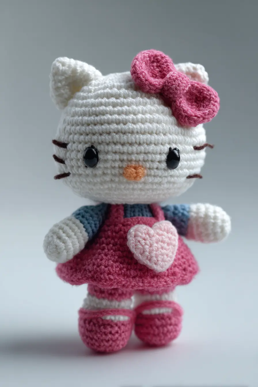 Cute Crochet Cat Amigurumi Pattern: Bow, Heart & Dress (7–8 in / 18–20 cm)