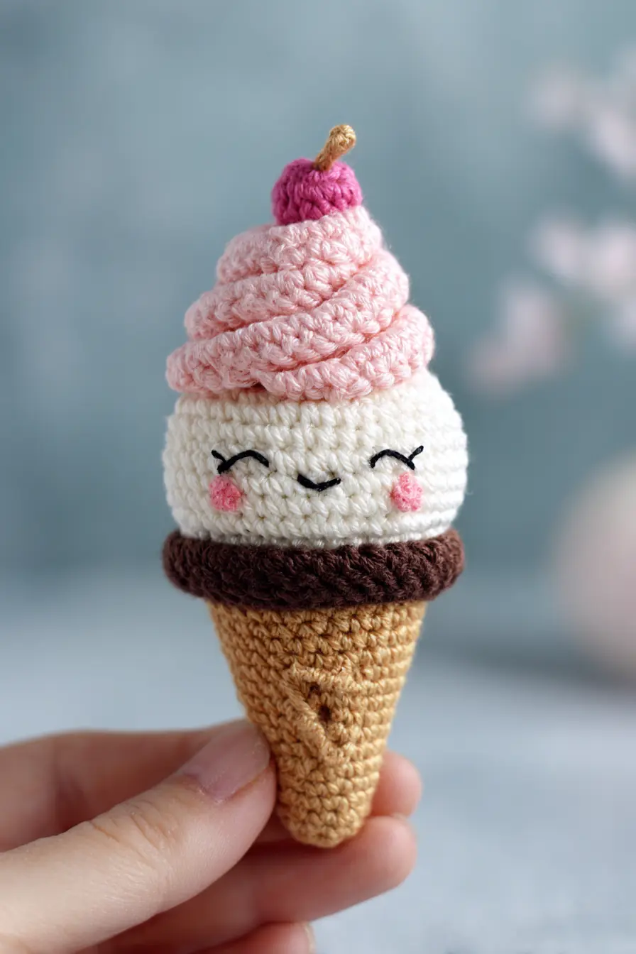 Cute Crochet Ice Cream Amigurumi — Cone, Scoop & Swirl Mini Toy