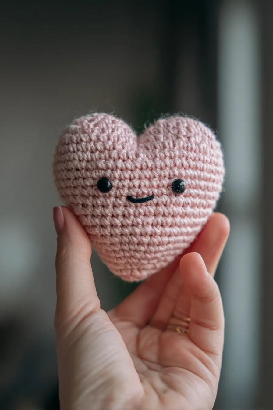 Cute Crocheted Amigurumi Heart — Small Handmade Valentine Toy