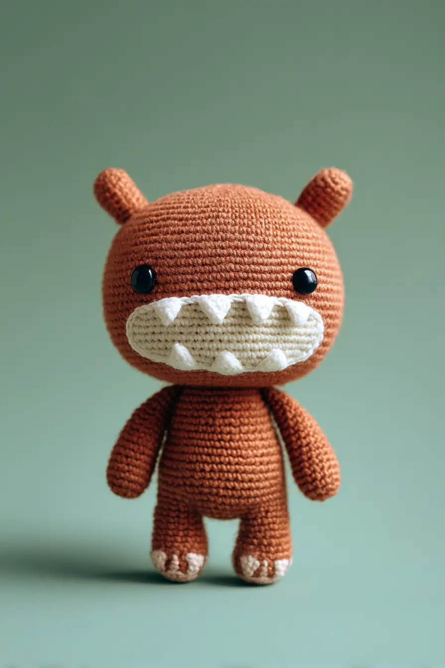 Cute Brown Monster Amigurumi — Crochet Pattern with Safety Eyes & Teeth