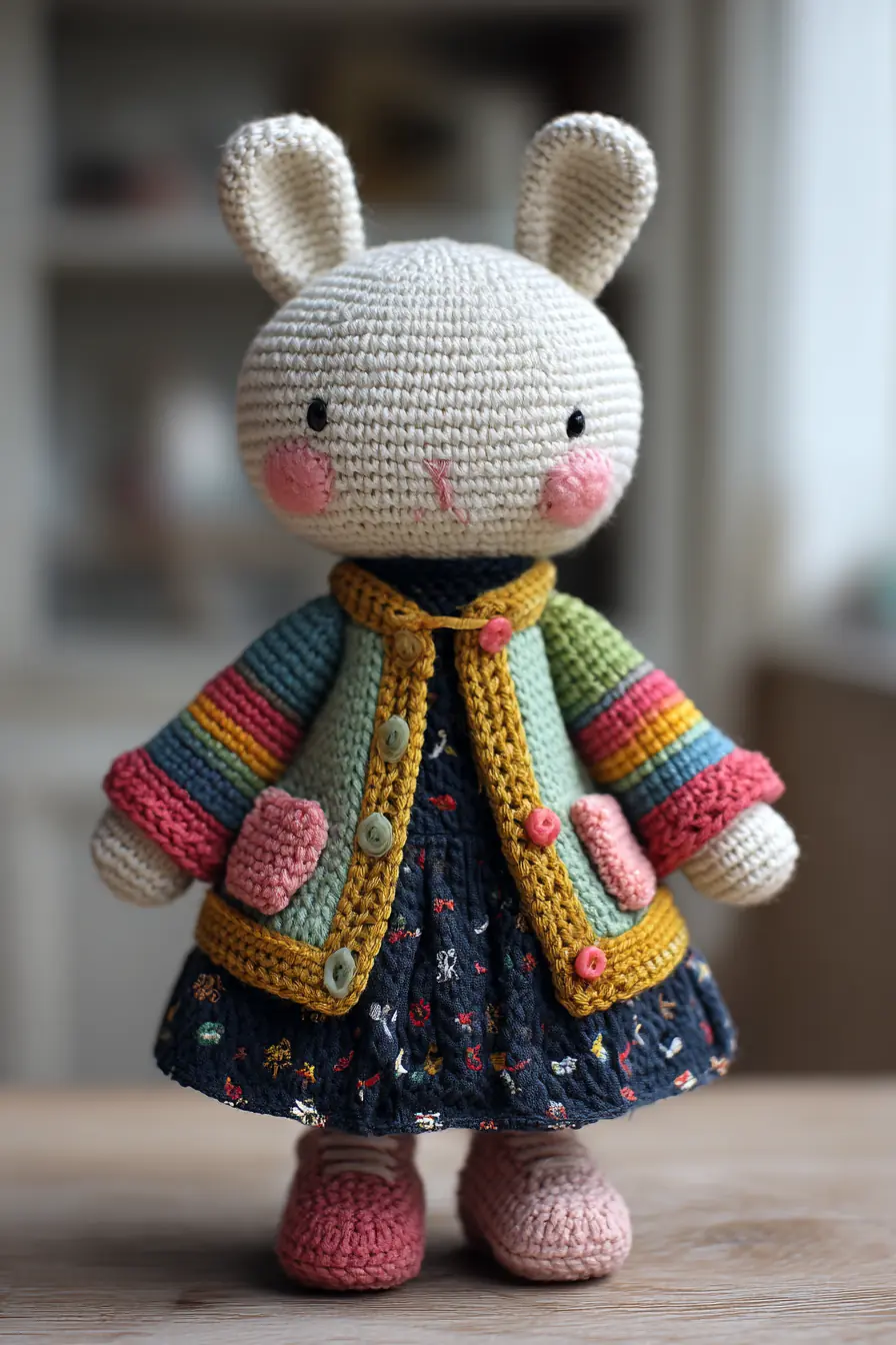 Cute Bunny Amigurumi Crochet Pattern — Striped Jacket & Dress