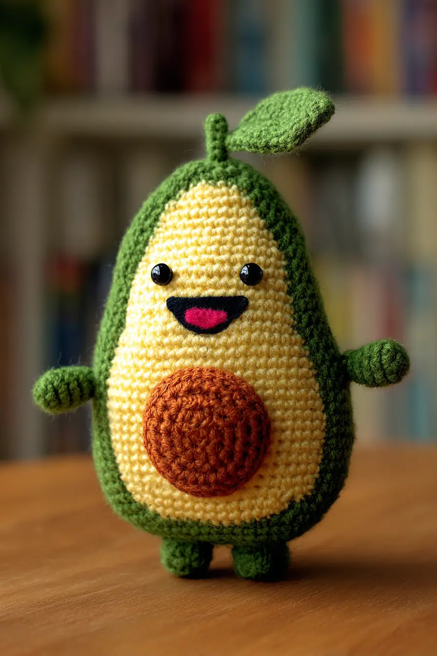 Avocado Amigurumi Crochet Pattern with Leaf & Pit — Small Plush Toy