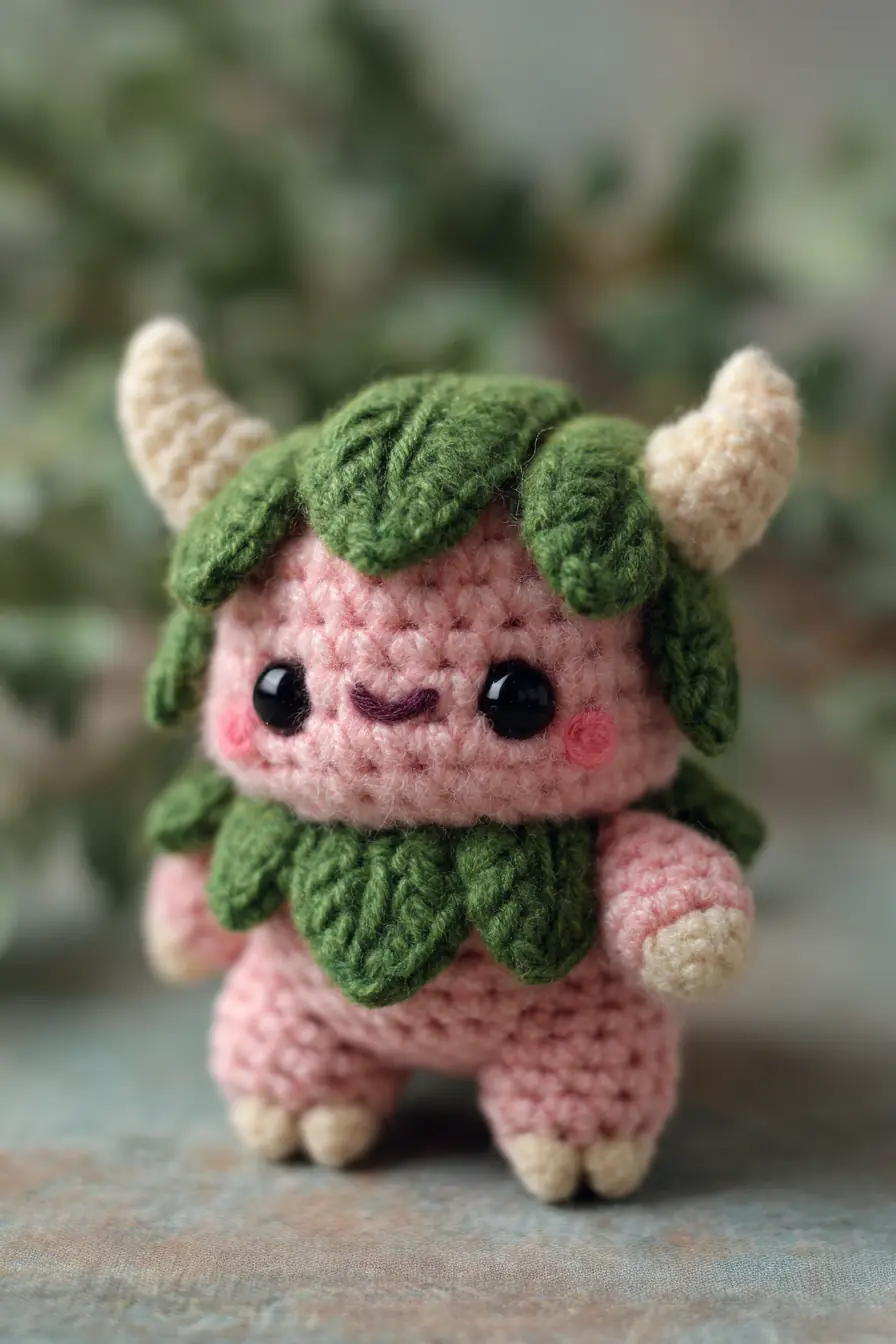 Sweet Leaf-hood Amigurumi: Cute Crochet Sprite with Horns (small plush toy)
