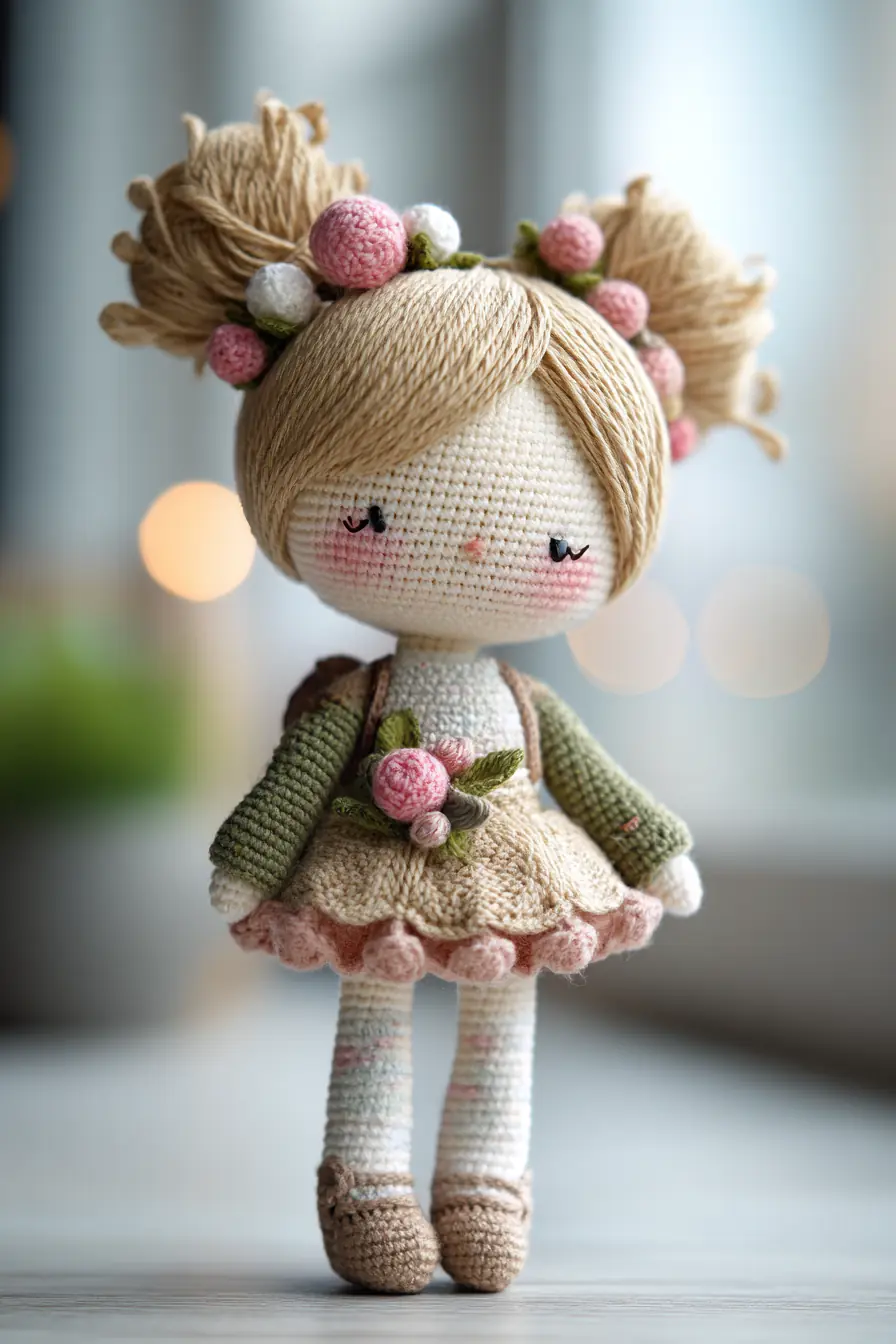 Sweet Floral Amigurumi Doll — Crochet Doll with Flower Crown and Detailed Skirt