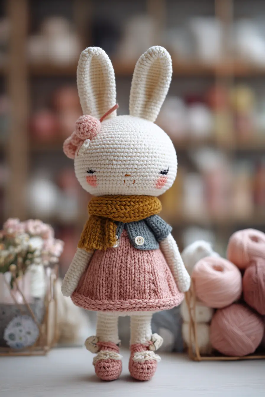 Sweet Amigurumi Bunny Doll Crochet Pattern — Soft Toy with Scarf & Dress