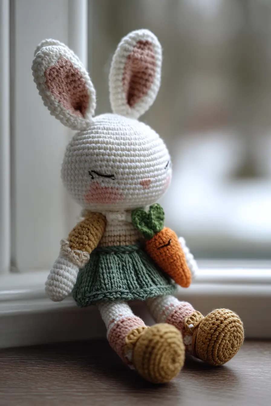 Sweet Amigurumi Bunny Crochet Pattern — DK/Worsted, Embroidered Face, ~10 in